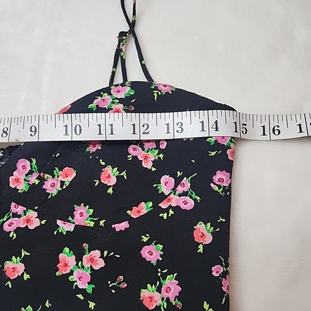 ZARA Floral Bustier Corset Crop Top Black Pink Size Small - Picture 9 of 9